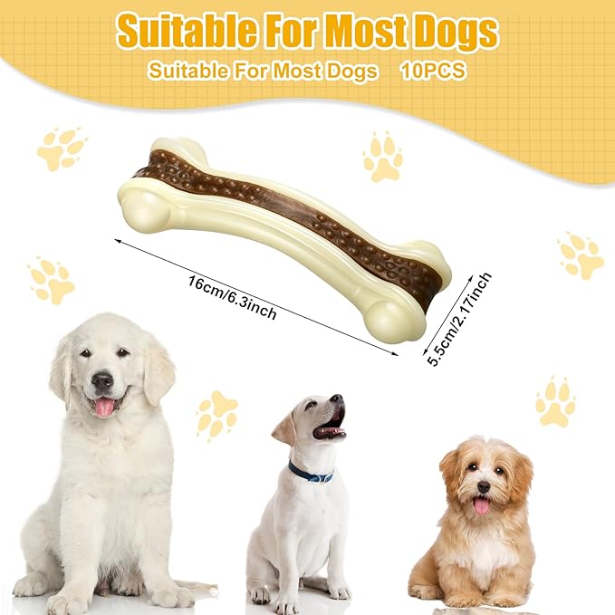 Sosation 10 Pcs Dog Chew Toys for Aggressive Chewers Nylon Beef Flavor Dog Bones Tough Puppy Teething Toys Puppy Chew Bones for Large/Medium/Small Breed Dogs Puppies Pets Chew Toys (6.3 x 2.17 Inch)
