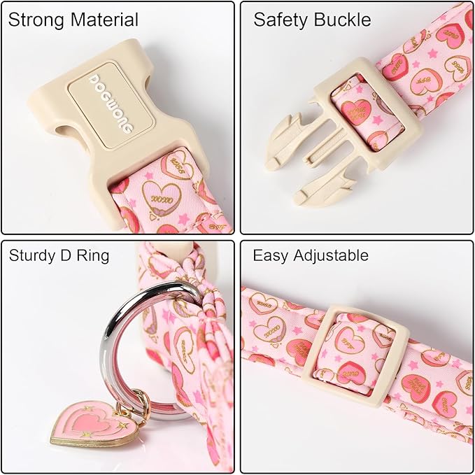 DOGWONG Pink Heart Dog Collar, XL (1.2" W x 16-26" L), Soft & Comfortable, Valentine's Day Special, for Small, Medium, Large Dogs