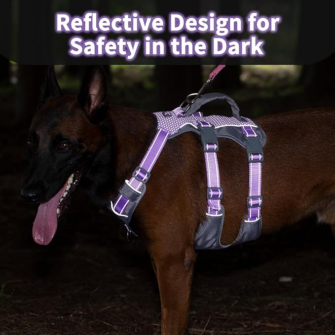 Huntboo Reflective Dog Harness with Handle, Escape Proof, No Slip, Breathable, Lightweight, Adjustable Lift Harness for Small,Medium,and Large Dogs Walking,Training,and Running Gear(Lavender Purple,M)