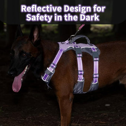 Huntboo Reflective Dog Harness with Handle, Escape Proof, No Slip, Breathable, Lightweight, Adjustable Lift Harness for Small,Medium,and Large Dogs Walking,Training,and Running Gear(Lavender Purple,M)