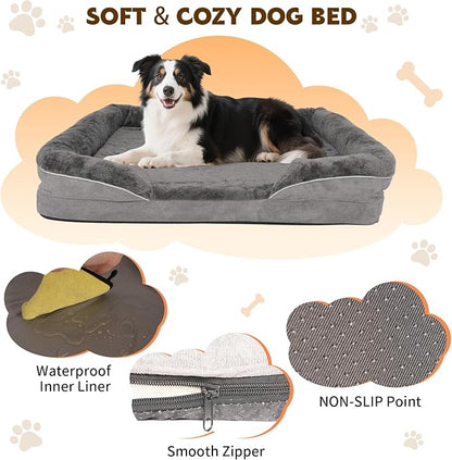 Orthopedic Dog Bed for Medium and Large Dogs Pet Bed with Sides Waterproof Dog Couch with Washable Removable Cover and Egg Crate Foam Pet Sleeping Mat with Anti-Slip Bottom