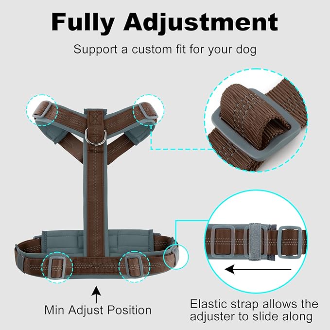 Plutus Pet No Pull Dog Harness, Adjustable Nylon Harness with Soft Padding, Reflective and Heavy Duty Dog Harness for Small, Medium, Large Dogs(Chocolate, S)