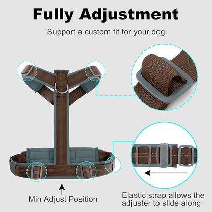 Plutus Pet No Pull Dog Harness, Adjustable Nylon Harness with Soft Padding, Reflective and Heavy Duty Dog Harness for Small, Medium, Large Dogs(Chocolate, M)