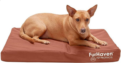 Furhaven Water-Resistant Orthopedic Dog Bed for Medium/Small Dogs w/ Removable Washable Cover, For Dogs Up to 35 lbs - Indoor/Outdoor Logo Print Oxford Polycanvas Mattress - Chestnut, Medium