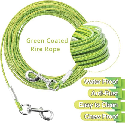 Tie Out Cable for Dogs,10/20/30/50/100FT Dog Leads for Yard Chew Proof,Heavy Duty Tie Out Cable for Large Dogs Up to 125lbs,Dog Runner Tether (Green, 125Ibs 10ft)