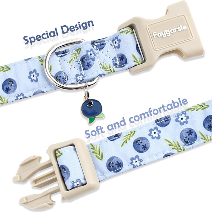 Faygarsle Blueberry Pattern Dog Collar for for Summer Small Medium Large Dogs Light Blue L
