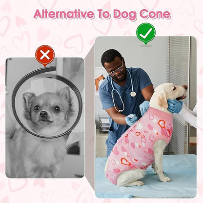 Kuoser Dog Surgery Recovery Suit, Valentine's Day Doggie Surgical Shirt for Female Male Dogs, Pet Onesies for Small Medium LargeDogs