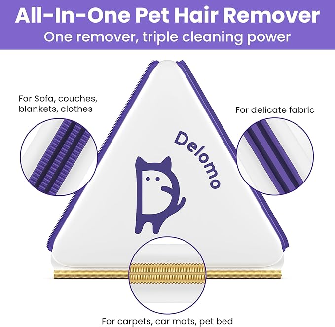 Multi-Use Pet Hair Removal Tool: DELOMO Handheld Fur Rake Scraper – Metal Side for Deep Cleaning on Carpets, Rugs & Car Mats, and Rubber Side for Gentle Cleaning on Couches – Ideal for Pet Homes