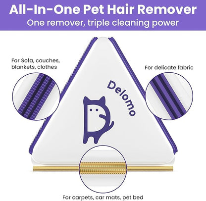 Multi-Use Pet Hair Removal Tool: DELOMO Handheld Fur Rake Scraper – Metal Side for Deep Cleaning on Carpets, Rugs & Car Mats, and Rubber Side for Gentle Cleaning on Couches – Ideal for Pet Homes