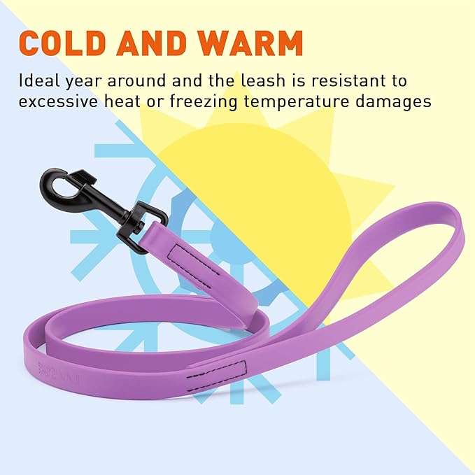 Dogline Biothane Waterproof Dog Leash Strong Coated Nylon Webbing with Black Hardware Odor-Proof Easy to Clean High Performance for Small or Large Dogs Made in USA 4 or 6 ft Lead, Amethyst Purple