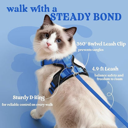 rabbitgoo Cat Harness and Leash for Walking, Escape Proof Soft Adjustable Vest Harnesses for Cats, Easy Control Breathable Reflective Strips Jacket, Navy Blue, M