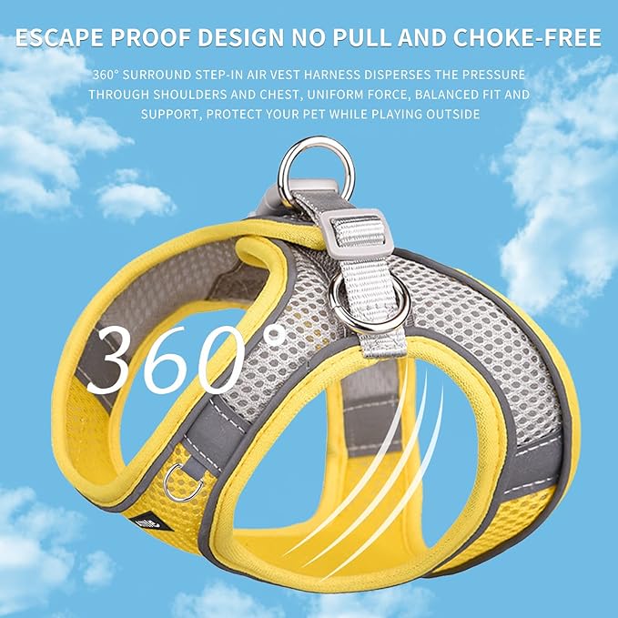 AIITLE No Pull Dog Harness and Leash Set, Step in Adjustable Dog Harness with Padded Vest for All Weather, Dog Leash with Soft Padded Handle, Easy to Put on Small and Medium Dogs Yellow S