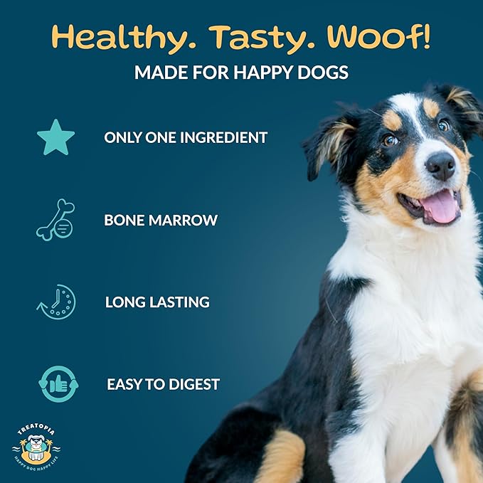 TREATOPIA Adventure Beef Marrow Dog Bones, Dynamo, 3”, 6 PC - All-Natural, Center-Cut, Long-Lasting, Healthy, Single Ingredient, Hand-Trimmed, Slow-Roasted, Made in The USA, No Additives