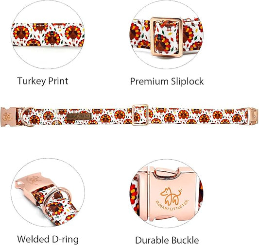Elegant little tail Thanksgiving Dog Collar, Turkey Print Pet Collar Dog Durable Cute Dog Collars Winter Holiday Male or Female Pet Gift Adjustable Dog Collar for X-Large Dogs