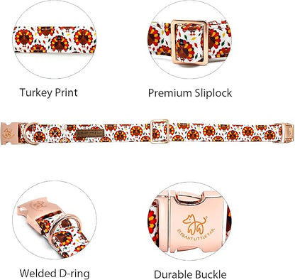 Elegant little tail Thanksgiving Dog Collar, Turkey Print Pet Collar Dog Durable Cute Dog Collars Winter Holiday Male or Female Pet Gift Adjustable Dog Collar for Small Puppy