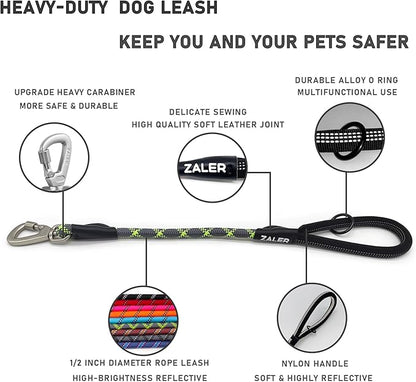 ZALER Short Dog Leash, 26 Inches Rope Traffic Leashes for Dogs, Reflective Dog Lead with O-Ring, Heavy Duty Pet Leash for Large and Medium Dogs (26" Green Gray)