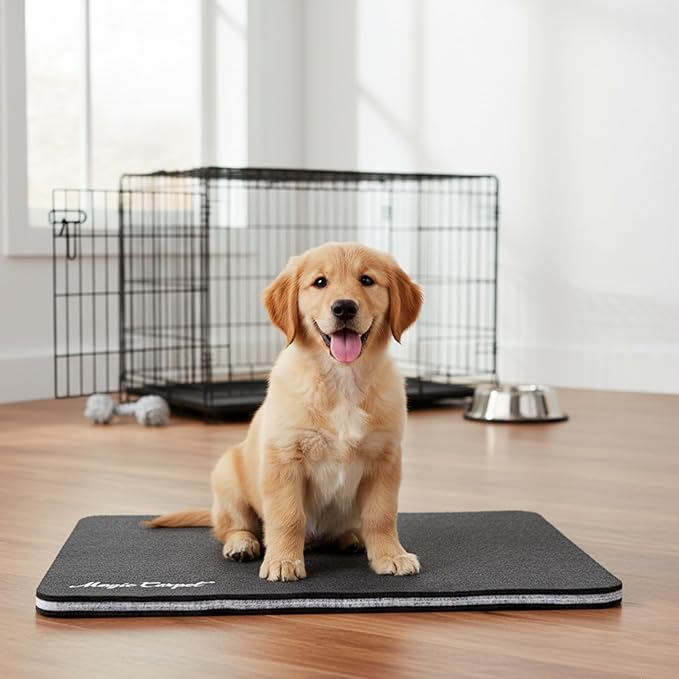Magic Carpet™ Kennel Liner & Pet Feeding Mat (2-Pack) | 18″ × 11.75″ Each | Heavy-Duty Absorbent & Puncture-Resistant | Washable, Reusable, Eco-Friendly | Made in USA | Recycled Material
