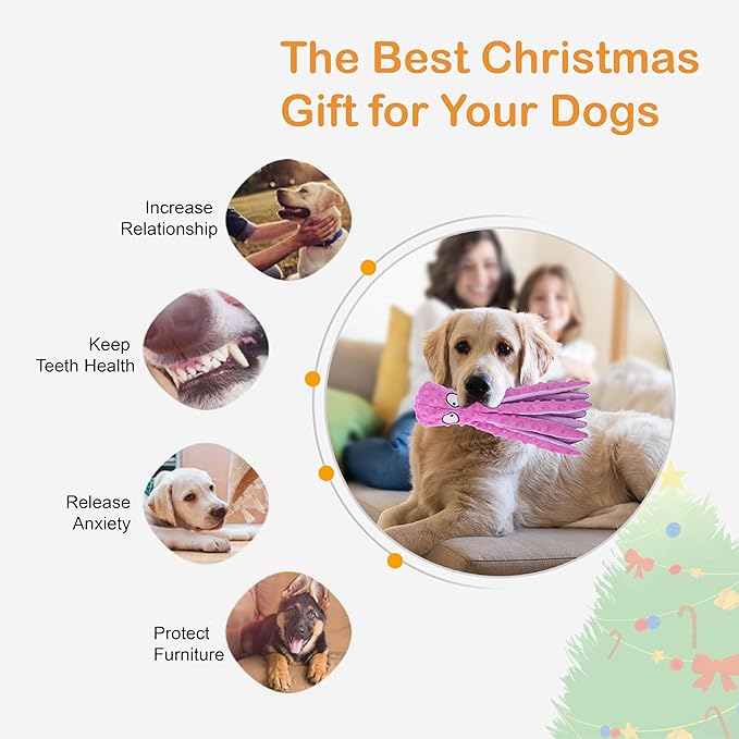 CPYOSN Dog Squeaky Toys Octopus - No Stuffing Crinkle Plush Dog Toys for Puppy Teething, Durable Interactive Dog Chew Toys for Small, Medium and Large Dogs Training and Reduce Boredom, 2 Pack