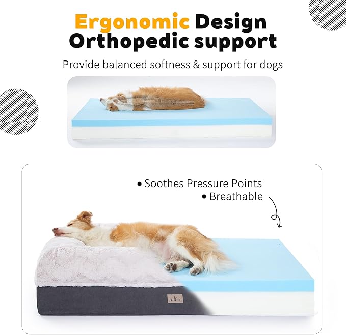 PetFun Giant Memory Foam Human Dog Bed for Adults People Fits Pet Families Extra Large Orthopedic Dog Beds with Sides, Washable Bolster Pet Bed Couch with Removable Cover, 70x50x13 Inch, Beige