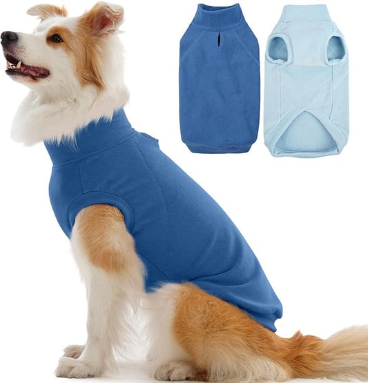 IECOii 2 Pack Dog Winter Fleece Vest - Stretchy Thermal Cold Weather Coats for Labrador, Warm Pet Fleece Sweaters for Hiking, Hunting, Machine Washable (Size 2XL, Dark Blue & Light Blue)