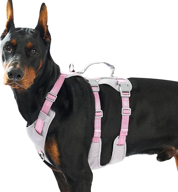 Huntboo Reflective Dog Harness with Handle, Escape Proof, No Slip, Breathable, Lightweight, Adjustable Lift Harness for Small, Medium, and Large Dogs Walking, Training, and Running Gear(Light Pink,XL)