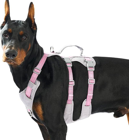 Huntboo Reflective Dog Harness with Handle, Escape Proof, No Slip, Breathable, Lightweight, Adjustable Lift Harness for Small, Medium, and Large Dogs Walking, Training, and Running Gear(Light Pink,XL)