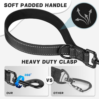 Dog Leash, Short Dog Leash, Leashes for Large Breed Dogs,Traffic Padded Handle- Reflective Training Lead, Perfect for Medium to Large Dogs(24 Inch, Black)