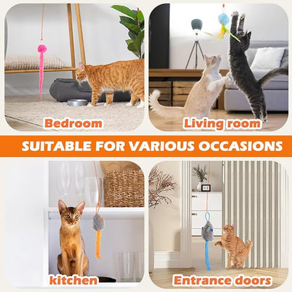 Interactive Cat Toy, Flapping Bird & Rotating Feather Teaser for Indoor Cats, Hanging Doorway Cat Toys with Fishing Pole for Exercise, Boredom Relief & Fun Games