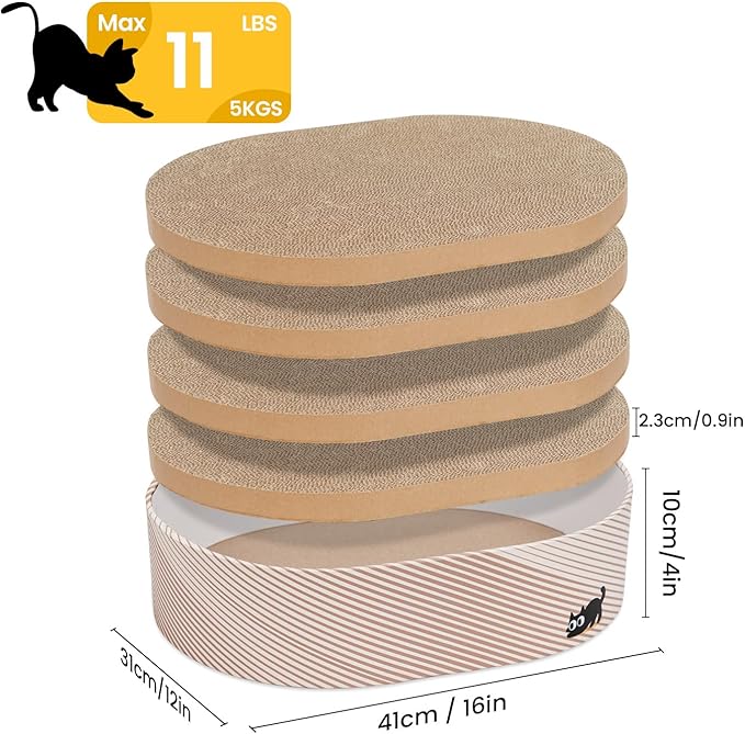 Conlun Cat Scratcher Box with 4 Cat Scratching Board Reversible Scratch Pad, Heavy Duty Corrugated Cardboard Pet Bed Lounger Kitty Scratchers for Indoor, Protects Furniture,Kittens Gifts-Large