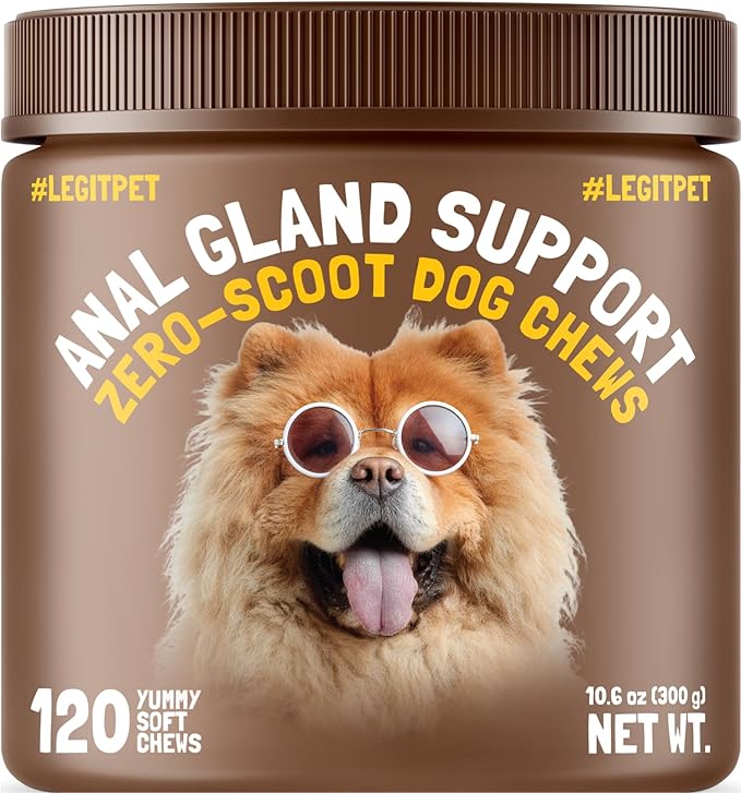 LEGITPET Anal Gland Relief Chews for Dogs Fiber & Digestive Support Supplement Soft Treats for Healthy Bowel & Gland Function Helps Reduce Scooting Promotes Dog Health & Comfort 120 pcs