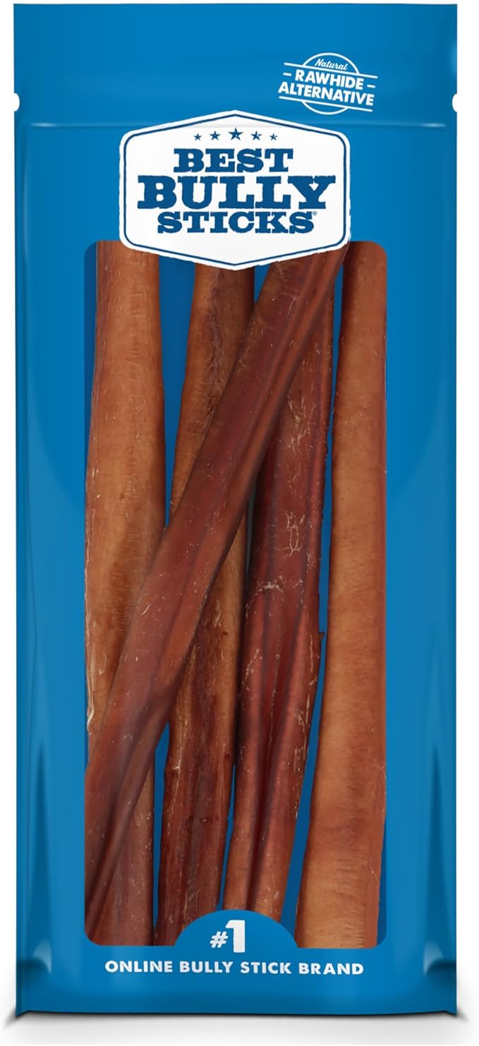 Best Bully Sticks Thick 12 Inch Bully Sticks for Dogs - 5 Count (Pack of 1) - Natural Grass-Fed Beef, Single Ingredient, Grain and Rawhide Free - Large Breeds