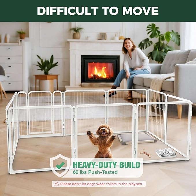 FXW Acrylic & Wire Mesh Indoor Dog Playpen, Heavy Duty 24 Inch 10 Panels Metal Dog Pen for Puppy and Small Dogs, White│Patented