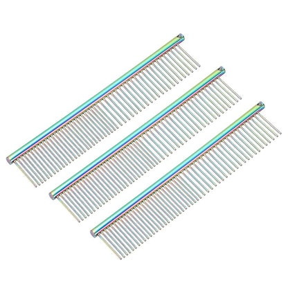 PETAXCELL Dog Cat Comb, Pet Combs Stainless Steel Teeth with Rounded Ends for Knots Mats Loose Hair Removal, 6.5IN (Colorful Plated, 3 Pack), Grooming Tool Intended for Long Curly Hair Pet