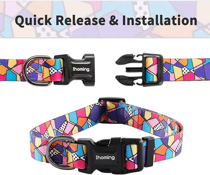 Ihoming Dog Collar and Leash Set for Daily Outdoor Walking Running Training, Geometric Design for Large Boys Girls Dogs Cats Pets, L-Up to 80LBS