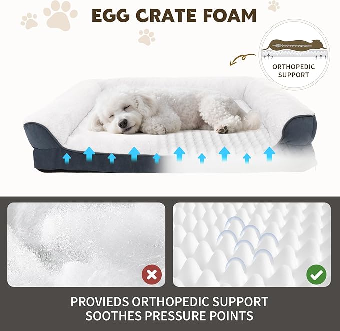 Orthopedic Dog Bed for Medium and Large Dogs Pet Bed with Sides Waterproof Dog Couch with Washable Removable Cover and Egg Crate Foam Pet Sleeping Mat with Anti-Slip Bottom