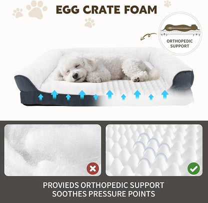 Orthopedic Dog Bed for Medium and Large Dogs Pet Bed with Sides Waterproof Dog Couch with Washable Removable Cover and Egg Crate Foam Pet Sleeping Mat with Anti-Slip Bottom