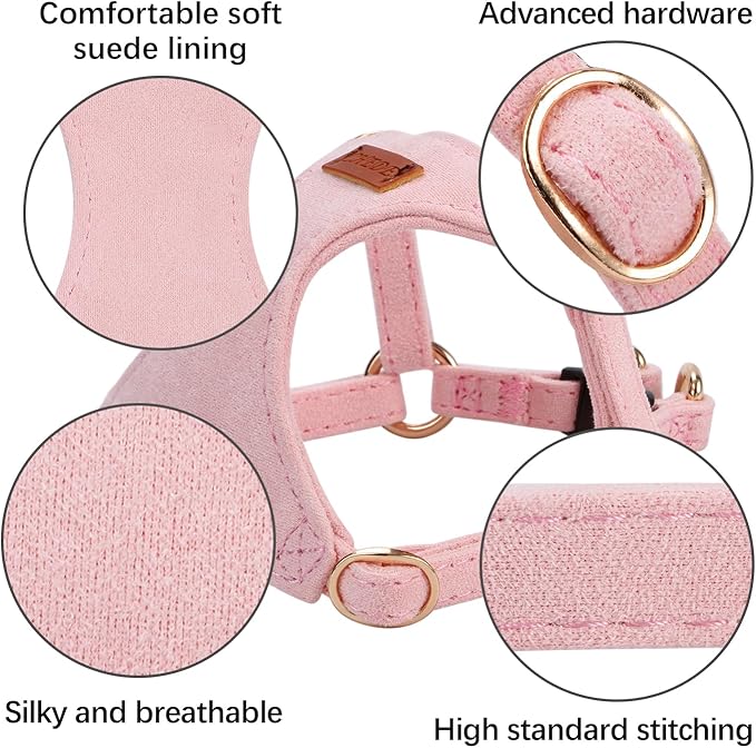 No Pull Dog Harness- Lightweight, Soft, Adjustable Small Harness Collar and Leash Set, Suitable for Cats Puppy Small and Medium-Sized Dog Outdoor Training and Running (Pink, XXS)