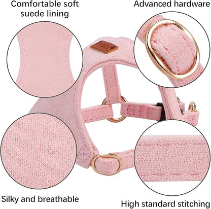 No Pull Dog Harness- Lightweight, Soft, Adjustable Small Harness Collar and Leash Set, Suitable for Cats Puppy Small and Medium-Sized Dog Outdoor Training and Running (Pink, M)