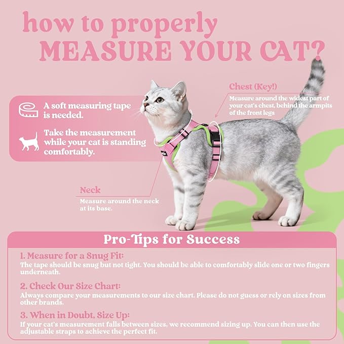 rabbitgoo Cat Harness and Leash for Walking, Escape Proof Soft Adjustable Vest Harnesses for Cats, Easy Control Breathable Reflective Strips Jacket, Pink&Light Green, S