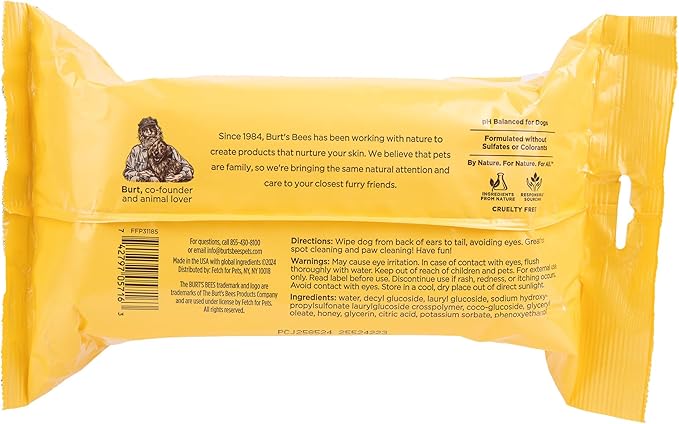 Burt's Bees for Pets Multipurpose Dog Wipes with with Honey, 98% Natural Origin Formulas, Hypoallergenic Dog Wipes Cleaning, Dog Cleaning Wipes, Dog Wipes for Paws and Butt, 100ct