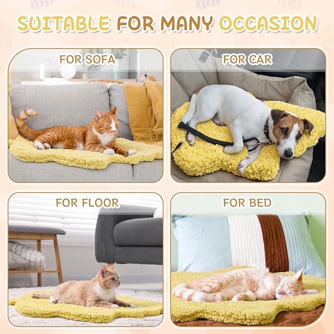 BrightRow 3 Pack Self Warming Pet Bed Leaf Shape Self Heating Cat Dog Mat Washable Thermal Sleeping Pad for Indoor Outdoor Hedgehog, Bunny, Sugar Glider, Rat, Chinchilla(Light Yellow,Medium-18 x24)