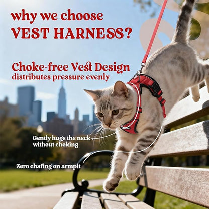 rabbitgoo Cat Harness and Leash for Walking, Escape Proof Soft Adjustable Vest Harnesses for Cats, Easy Control Breathable Reflective Strips Jacket, Red, S