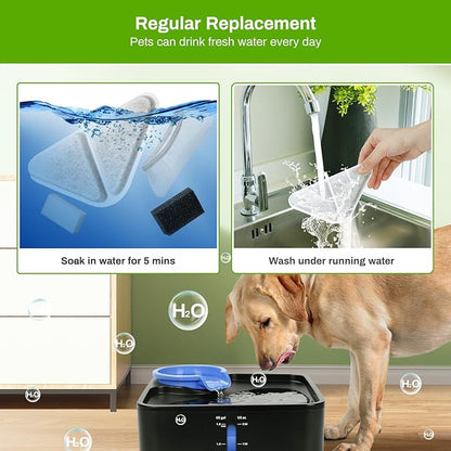 6 Pack Replacement Filters for 230oz Dog Water Fountain, Water Fountain Filter Replacement for 5 Layers Filtration System 7L Pet Fountain, 6 Filters+ 8 Sponges+6 Mesh Bags for 1.8GAL Dog Water Bowl