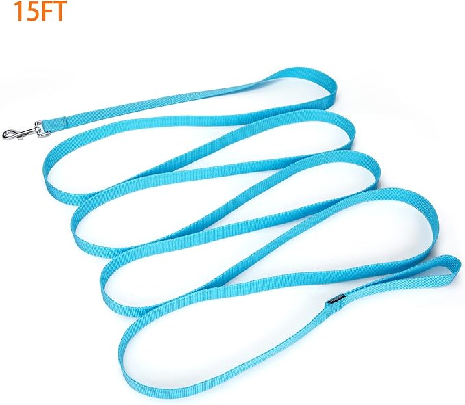 Siumouhoi Strong Durable Nylon Dog Training Leash, 1 Inch Wide Traction Rope, 6 ft 10ft 15ft Long, for Small and Medium Dog (Mint Blue, 15 Feet)