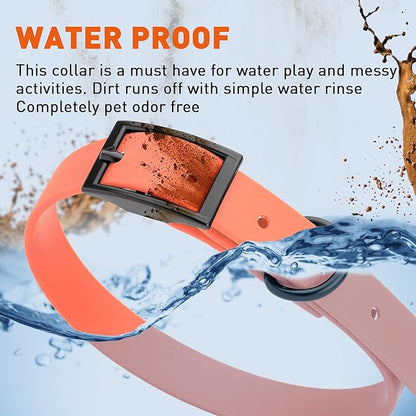 Dogline Biothane Waterproof Dog Collar Strong Coated Nylon Webbing with Black Hardware Odor- Proof for Easy Care Easy to Clean High Performance Fits Small Medium or Large Dogs, Coral