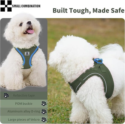 Adjustable Dog Harness with Leash, Reflective Mesh, No-Pull Design，Matching Lead Rope (Army Green, XXXS)