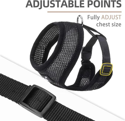 PUPTECK Soft Mesh Dog Harness and Leash Set Pet Puppy Cat Comfort Padded Vest No Pull Harnesses, Solid Black, M