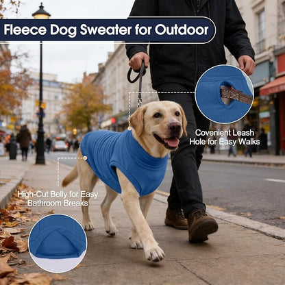 IECOii 2 Pack Fleece Sweaters for Dachshunds - Warm Cold Weather Coat & Stretchy Fleece Vest with Leash Hole, Cozy Pet Sweatshirt for Daily Wear, Machine Washable (Size L, Dark Blue & Light Blue)