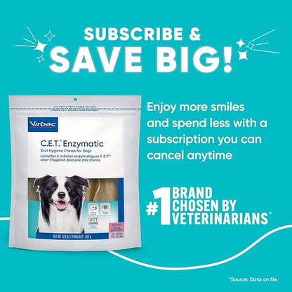 Virbac C.E.T. Enzymatic Oral Hygiene Chews for Medium Dogs - Plaque & Tartar Control - Single Layer Beefhide with Exclusive Dual-Enzyme System & Tasty Chicken Flavor - Easy to Give Dog Dental Chew