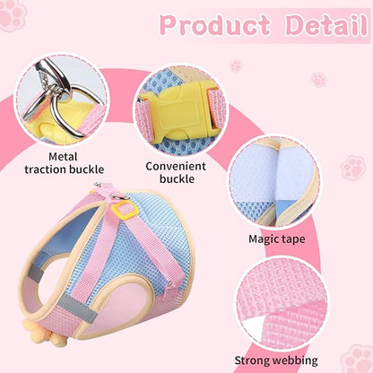 NCMAMA Cat Harness and Leash Set for Walking Escape Proof, Adjustable Kitten Harness Breathable Mesh with Reflective Strips Harness with Flower for Kitty Puppy Bunny Pink M